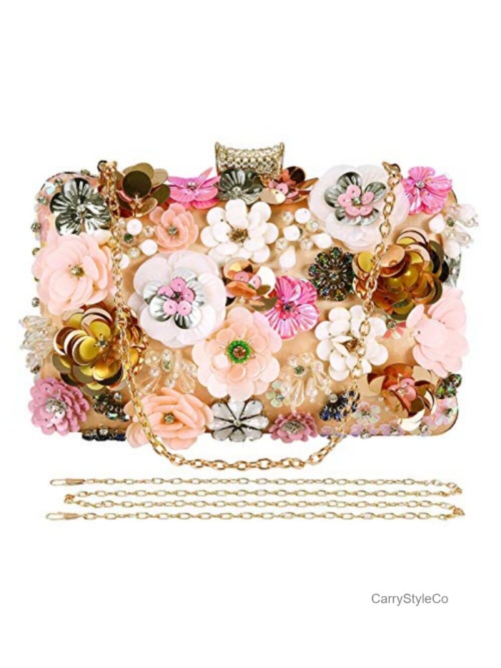Satin Floral Evening Clutch Beaded Pearl Rhinestone Crossbody Bag